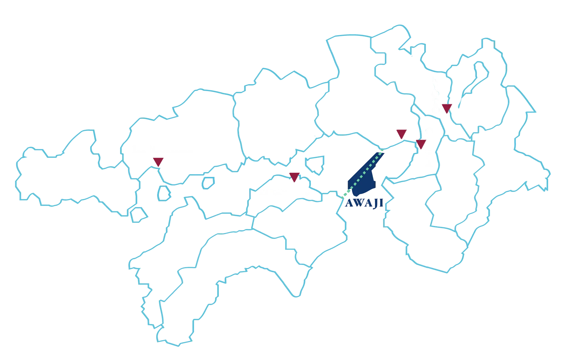 Map of the Kansai region showing Kyoto, Osaka, Kobe, and highlighting Awaji Island